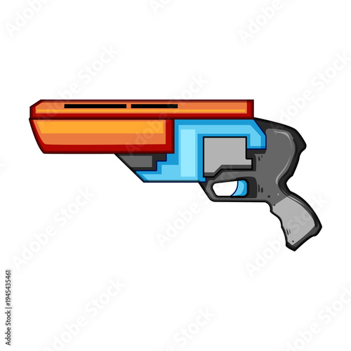 Toy foam dart blaster vector illustration on white background, featuring a vibrant design with orange, blue, and gray colors, ideal for gaming and play concepts