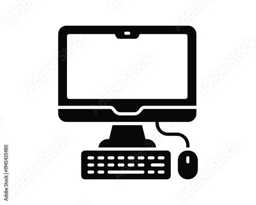 Personal computer desktop monitor with keyboard and mouse vector illustration isolated on transparent background
