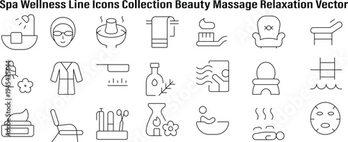Spa Wellness Line Icons Collection Beauty Massage Relaxation Vector