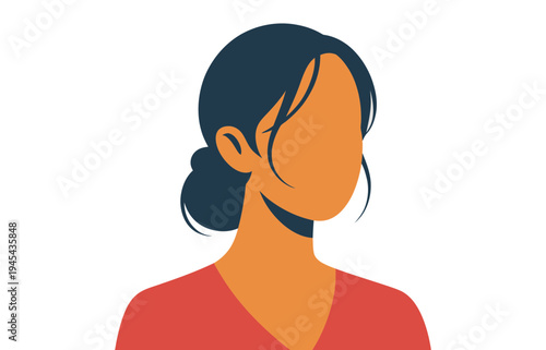 A minimalist vector illustration of a woman with dark hair in a bun wearing a red shirt