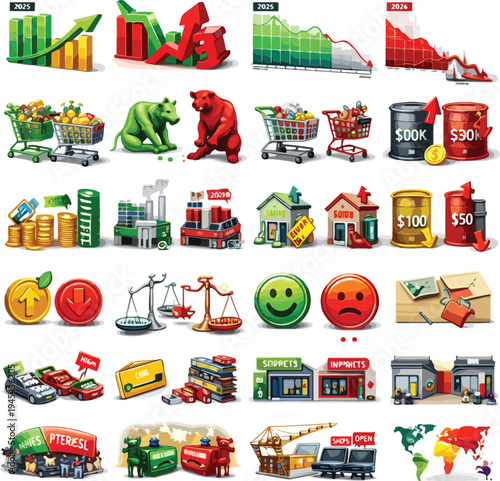 30 Recession Comparison Vectors - Economic Downturn vs Growth & Financial Crisis Pack