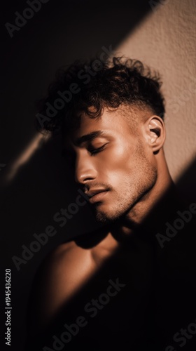 Dramatic Portrait of Young Man With Beard in Warm Light