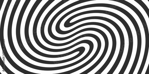 Hypnotic swirling pattern of black and white stripes creates optical illusion