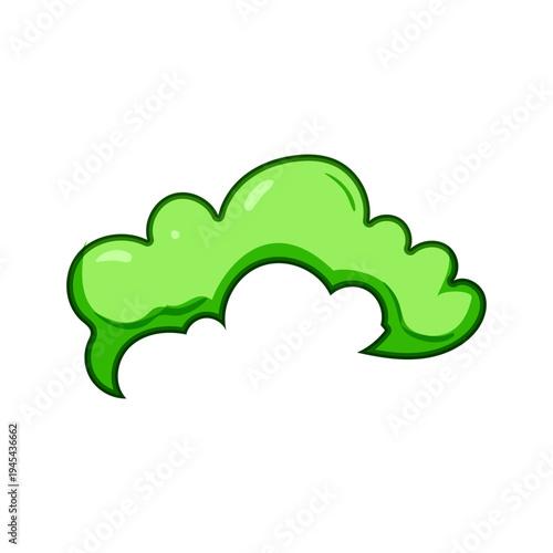 Green cartoon cloud of toxic gas and fumes, symbolizing pollution, hazardous emissions and bad odor, environmental and health risk icon for industrial contamination and warning signs