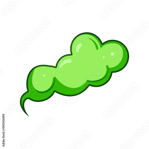 Green cartoon cloud with dark outline and highlights symbolizing toxic vapor, foul odor, gas pollution or hazardous smoke on a white background, vector illustration for warning use
