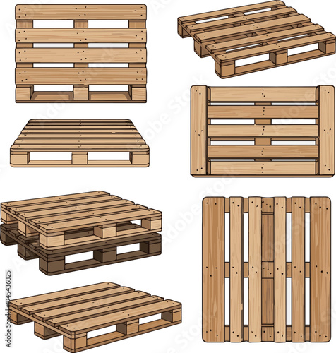Isolated a realistic kinds of deferent wooden pallets vector art with white background..