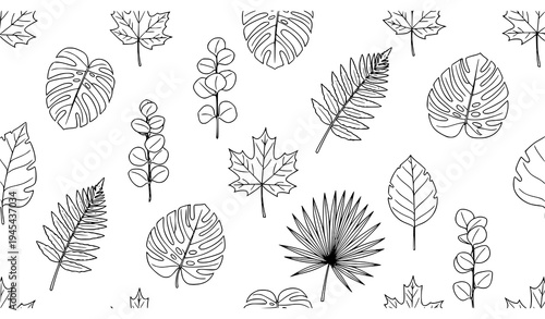 Seamless leaf pattern coloring page botanical outline vector design for adults