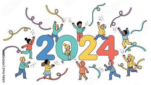 Children Celebrating New Year 2024.