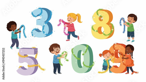 Colorful Numbers with Children Playing.