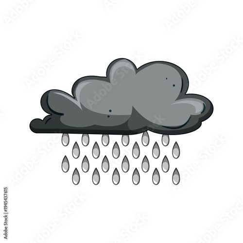 Cartoon style dark gray cloud illustrating rainfall for weather depiction, forecast icons, or a symbol representing wet seasons and melancholy feelings