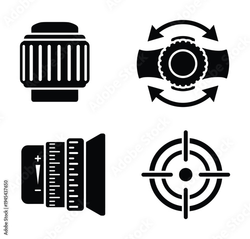 Collection of professional camera lens and optical target icons