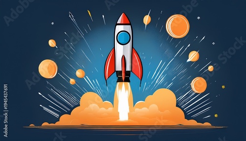startup rocket launch symbolizing business growth and success