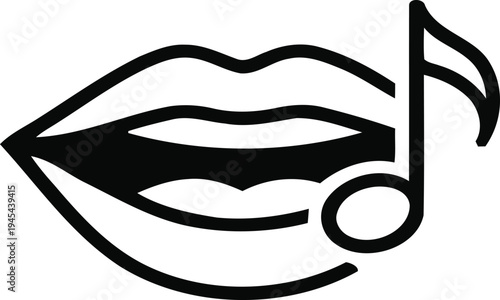 Lips icon with musical note symbolizing speaking, singing, or voice transmission representing sound and expression