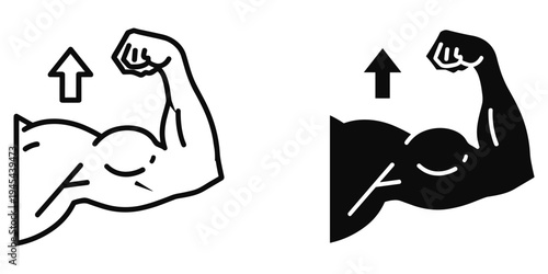 Flexed arm muscles with arrows pointing up vector illustration