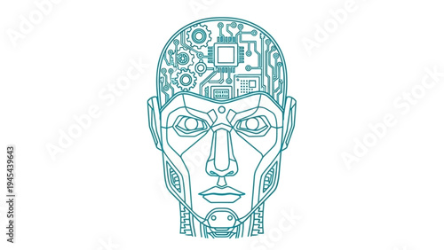 Robot Human Head Artificial Intelligence Illustration.