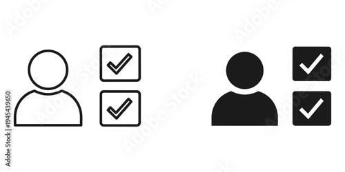 Two user icons with checklist boxes vector illustration, flat design