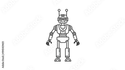 Simple Line Drawing of Robot Character.