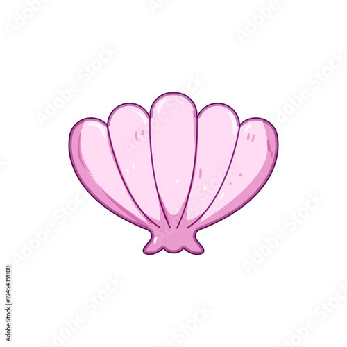 Pink scallop shell cartoon illustration presenting summer, beach, and ocean concepts, ideal for children's designs, vacation themes, or marine inspired decorations