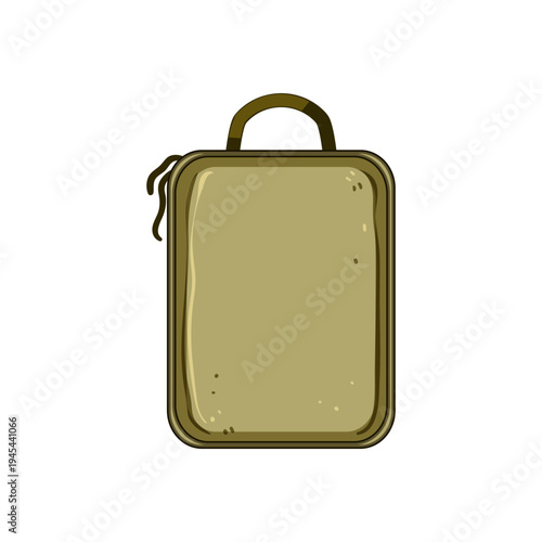 Travel organizer pouch with zipper and handle holding personal essentials for tidy, compact packing and convenient storage in suitcase or at home, hand drawn green khaki illustration