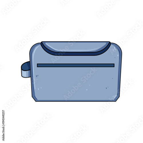 Blue travel organizer pouch with secure flap and side strap, compact and portable for toiletries, cosmetics and personal essentials, ideal for trips, vacations and luggage packing