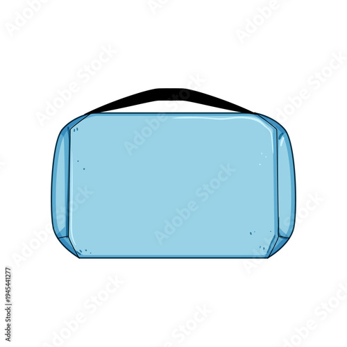 Blue travel organizer bag with a black handle presenting a simple design, ideal for carrying toiletries and personal items while preparing for a journey or keeping belongings neatly stored