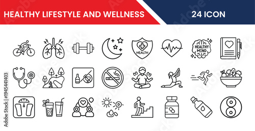 Healthy Lifestyle And Wellness Icons Set For Fitness And Nutrition