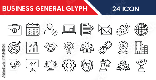 Business general glyph icons collection for professional use