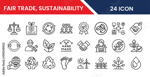 fair trade sustainability icons collection line drawings