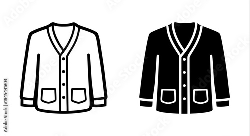 Cardigan sweater icons a classic piece of clothing in two styles