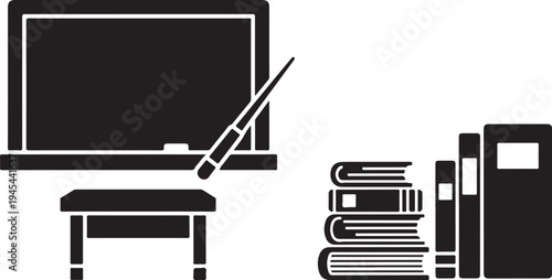Black and white illustration of classroom educational tools