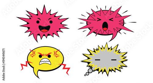 Set of 4 cartoon virus icons vector