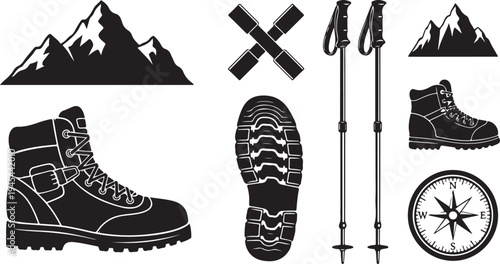 Hiking and trekking icons for adventure and travel planning