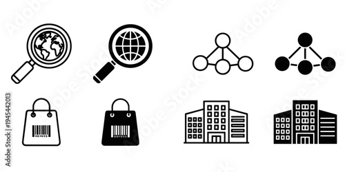 Business and global commerce vector illustration, flat design icons set