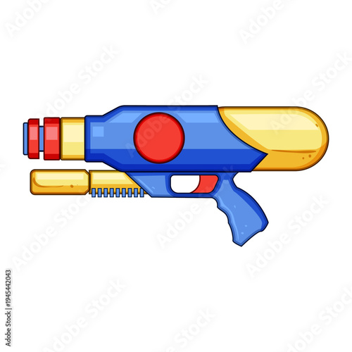 Brightly colored water gun illustration ready for fun outdoor activities, symbolizing childhood play, summer refreshment, and joyful recreational moments for kids