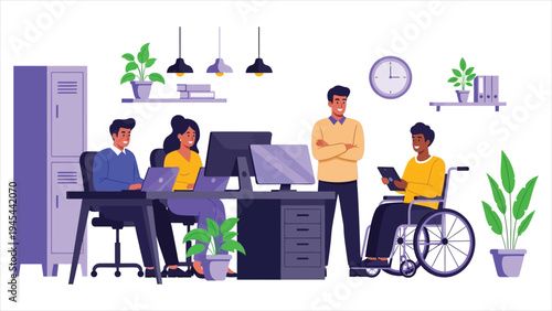 Inclusive Synergy Diverse Professional Team Collaborating in a Modern Accessible Office.