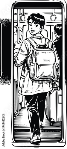 Passenger Entering Train Door Silhouette – Railway Boarding Vector