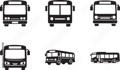 Bus icon vector set with transport symbols for public transit, travel sign, web, app, and UI design.