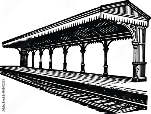 Railway Station Building Silhouette – Train Terminal Architecture Vector