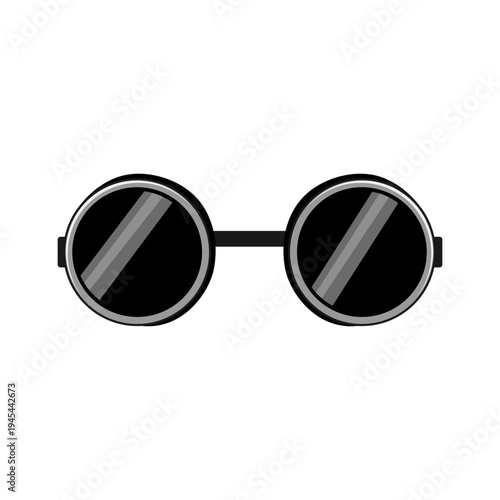 Round welding glasses with dark lenses and a grey frame. Featuring eye protection equipment for industrial safety and professional craft. Isolated on a white background as a clear vector illustration