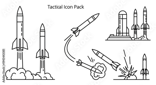 Collection of tactical missile icons for military use.
