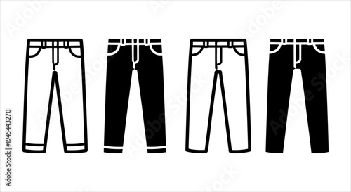Stylish pants and jeans icons diverse casual trousers graphic collection and clothing symbols