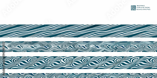 Abstract wavy lines in shades of blue and white create a pattern
