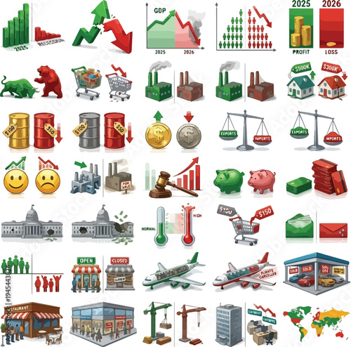 Recession Comparison Vectors - Economic Downturn vs Growth & Financial Crisis Pack.