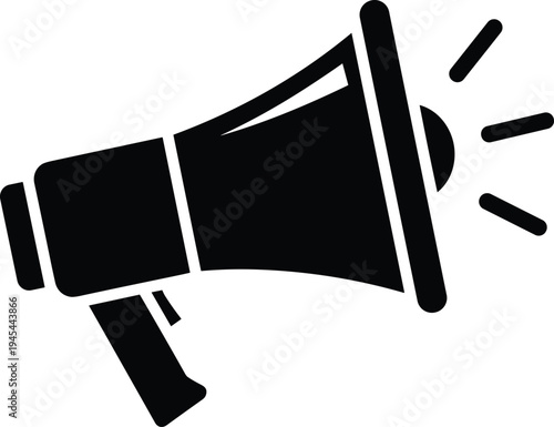 megaphone icon, loudspeaker announcement, marketing promotion concept, advertising communication symbol, public message broadcast, business promotion alert notification sound