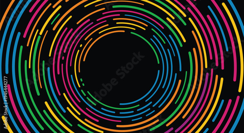 Vibrant multicolored concentric circles on black background