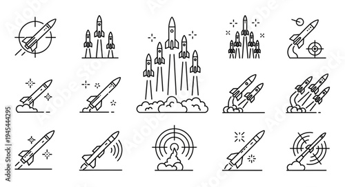 Collection of rocket launch icons and symbols.