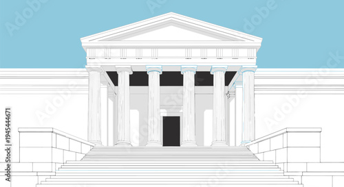White government building, neoclassical architecture, vector illustration, columns and steps