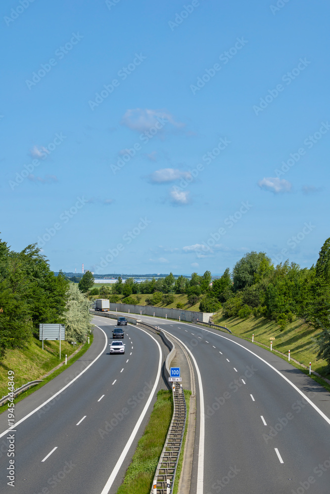 Fototapeta premium Vehicles driving on D6 highway near Hostivice, Czechia
