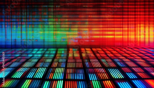Wallpaper Mural a close up view of a screen displaying a dense array of red green and blue pixels the pattern creates a vibrant and dynamic visual effect Torontodigital.ca