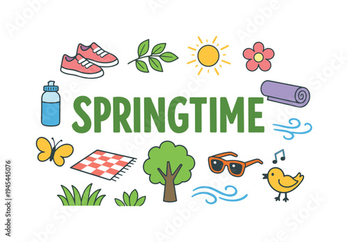 Spring wellness lifestyle concept centered on healthy outdoor routines such as walking, stretching, and spending time in blooming parks during the refreshing early warm season. SPRINGTIME